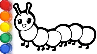 Glitter Rainbow Caterpillar Coloring And Drawing For Kids, Toddlers Learn Colors