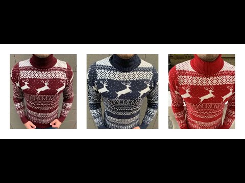 Светр чоловічий турецький новорічний вовняний, светр червоний чоловічий шерсть теплий з оленями, видео 1