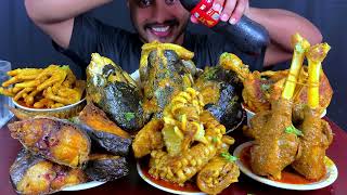 ASMR: Eating Lots Of Fish Head Curry, Mutton Nalli Curry, Fish Fry, Beef Airway Curry with Rice