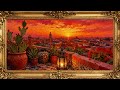 Moroccan Rooftop Terrace Sunset Painting | Gold Frame TV Art | Art Screensaver for TV | 1 Hour 4K