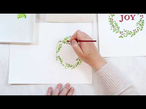 JOY Wreath Watercolor Christmas Card for Beginners