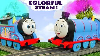 gordon plays the colorful steam game with thomas the train