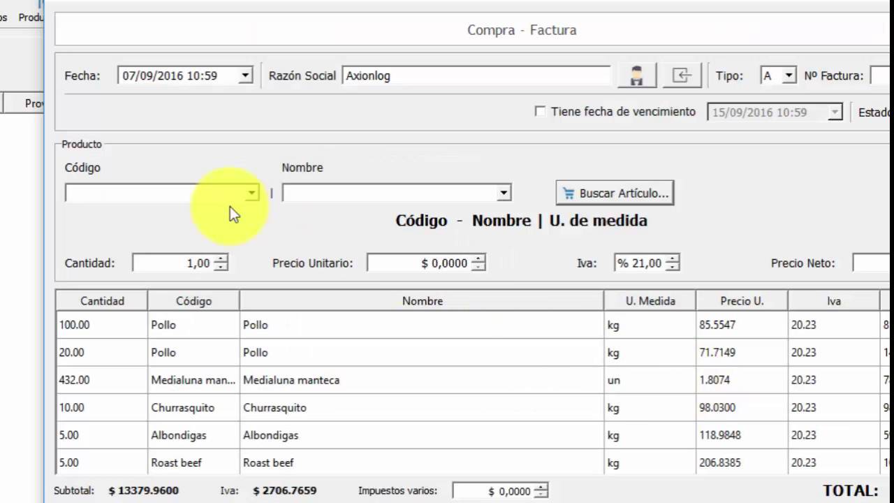 carga de facturas stock ejemplo axionlog liniscopos youtube ejemplo de factur