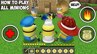 HOW to PLAY as MINION POLICEMAN, MINION DOCTOR, MINION FIREFIGHTER  in MINECRAFT - Minion Gameplay