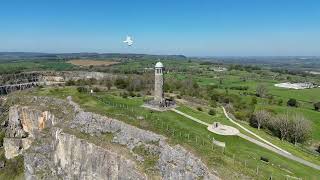 Crich Stand Memorial tower and surrounding area DJI flip drone footage 
