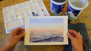 Beginning Watercolor Tutorial - Gradient Sunset Sky and Mountains