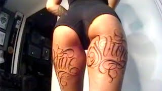 GETTING HUGE THIGH TATTOOS | LETTERING TATTOO VLOG *live footage & healing process*