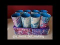 Recycling toilet rolls and cardboard to make a beautiful mono-printed pencil organiser.