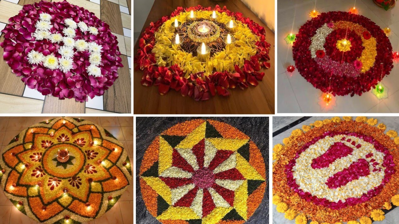Diwali Special Flower Rangoli Designs | Flower Rangoli for chat puja ...