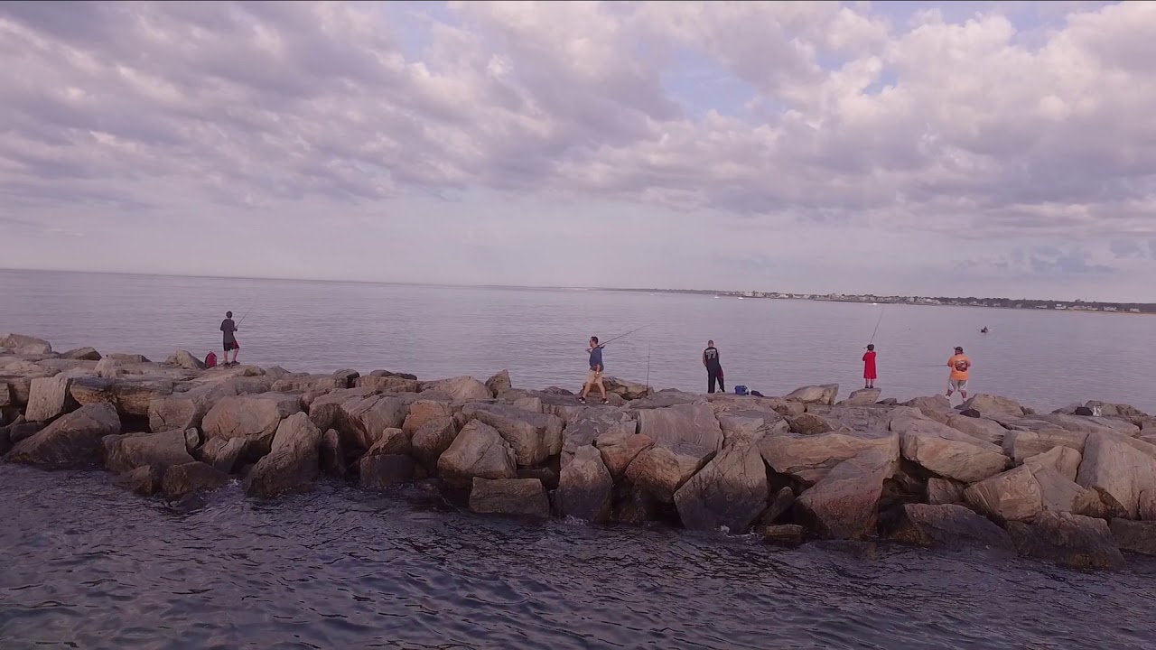 Narragansett, RI West Wall Surf Fishermen August 31st 2019 Drone
