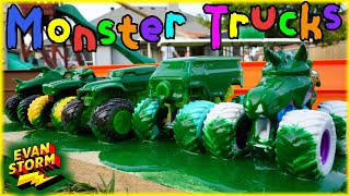 Monster Trucks Color Reveal & DIY Downhill Monster Jam Toy Racing