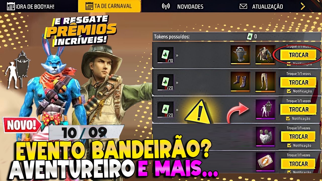 URGENTE!! EVENTO BANDEIRÃO? AVENTUREIRO DE VOLTA, PRÊMIOS GRÁTIS COELHÃO, NOVIDADES FREE FIRE
