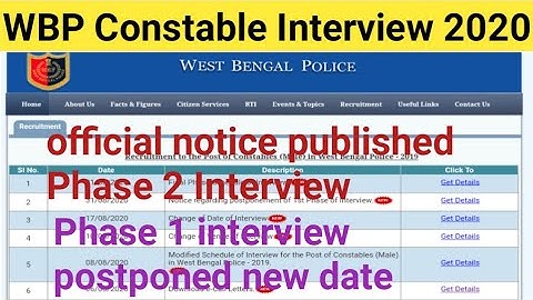 WBP Constable Interview official notice published Phase 2 Interview 2020/Phase 1 interview postponed