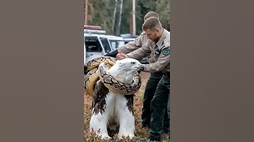 Wildlife Officials Saving an Eagle Trapped by a Python