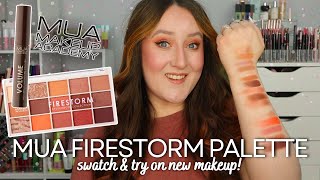 MUA FIRESTORM EYESHADOW PALETTE SWATCH & TRY ON! New Makeup Academy Eye Shadow & Mascara Review