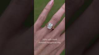 Aubry split shank diamond engagement ring with a 2.09 radiant cut diamond. #engagementring