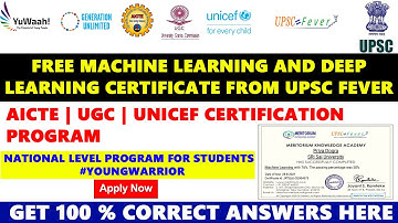 UPSC Fever Free Certificate | Machine Learning| Deep Learning Quiz answers | AICTE | UGC Certificate