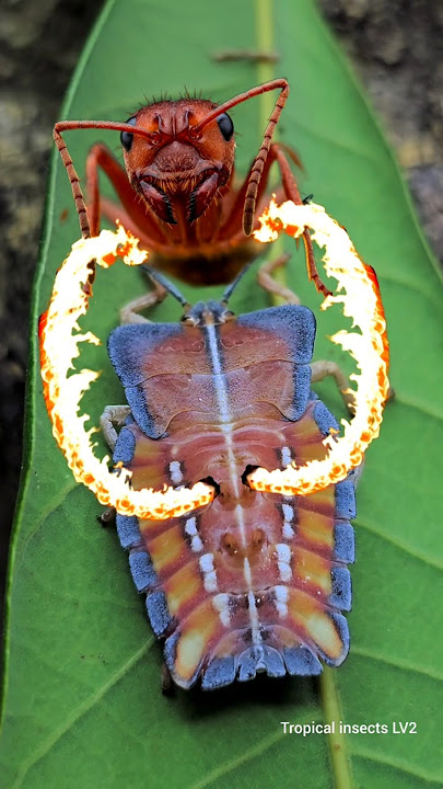 Chemical warrior - Tessaratoma papillosa - counterattacks fire ants with toxic gas 😱 #insects