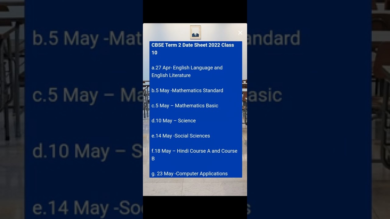 CBSE 10th Time Table 2022 Term 2 Exam Date Sheet Check