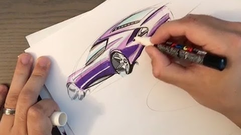 Car Sketching with Purple Markers 3/4 Rear View