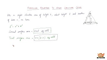 Formulae related to right circular cone