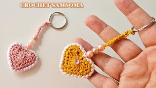 كروشيه ميدالية مفاتيح شكل قلب صغير ببواقي خيوط فقط يمكنكم حياكة العديد منها❤️ Crochet Heart Keychain