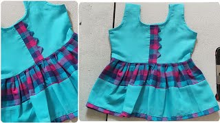 Front triangle shape and Cotton frock design cutting and stitching method / 2 years baby dress