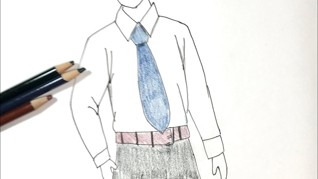 ワイシャツとネクタイ の描き方 色鉛筆とペンの簡単イラスト Shirt And Tie Youtube