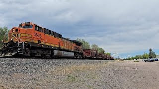 BNSF 5625 Rail Train with Workers Riding on Rails & Herzog Hi-Rail at Rear!