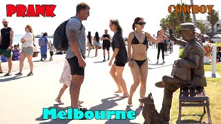 #Cowboy_prank in Melbourne Part 3 .awesome reactions.don't miss it lelucon statue prank. luco patung