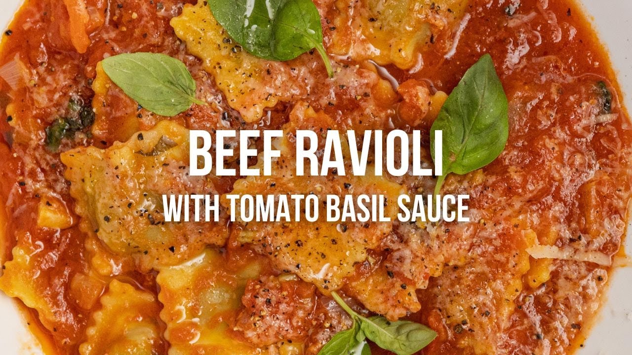 Beef Ravioli with Tomato Basil Sauce - YouTube