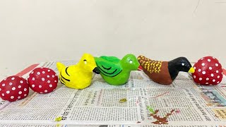I made Teerracotta Birds ,Pots and mashrooms and painted them