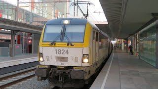 Belgium: Two NMBS/SNCB Class 18 electric locos leave Gent Sint-Pieters in \