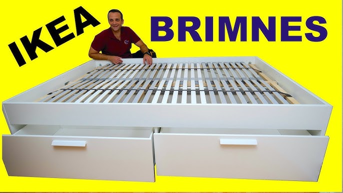 BRIMNES bed frame with storage & headboard, black/Luröy, Full - IKEA