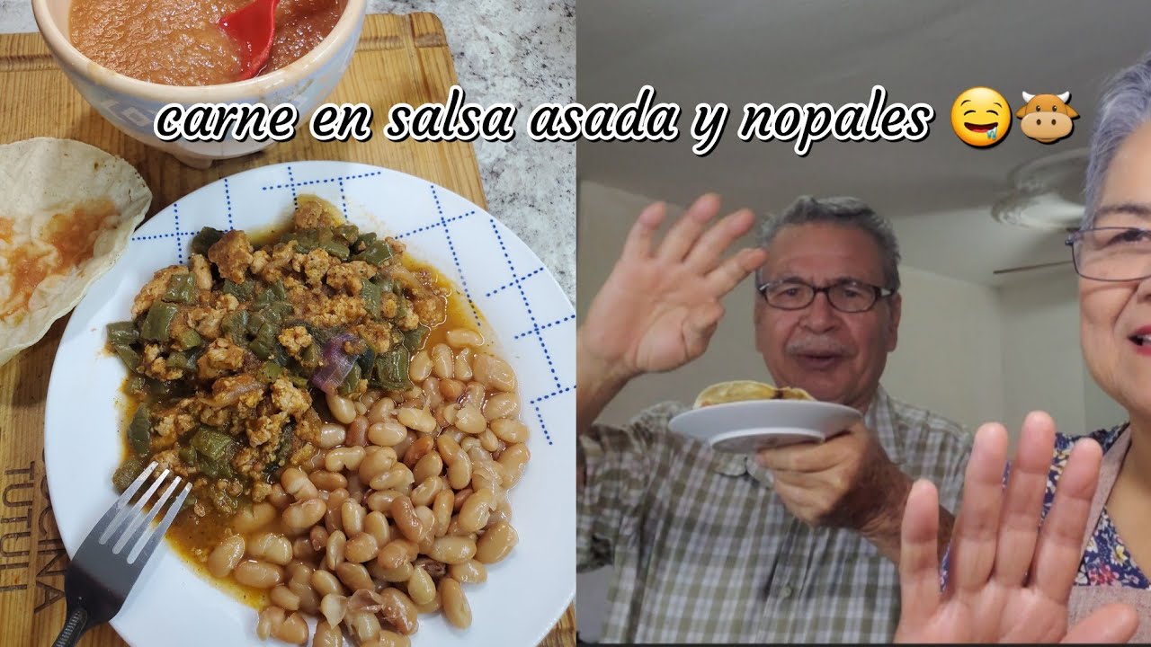 Carne molida de res en salsa asada y nopales , frijoles  ! Riquísimo todo  ! 🤤 🥩🍅| Cocina Tutuli 