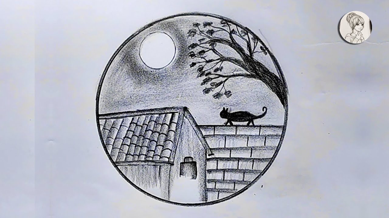 Beautiful pencil drawing in circle step by step || Easy scenery drawing ...
