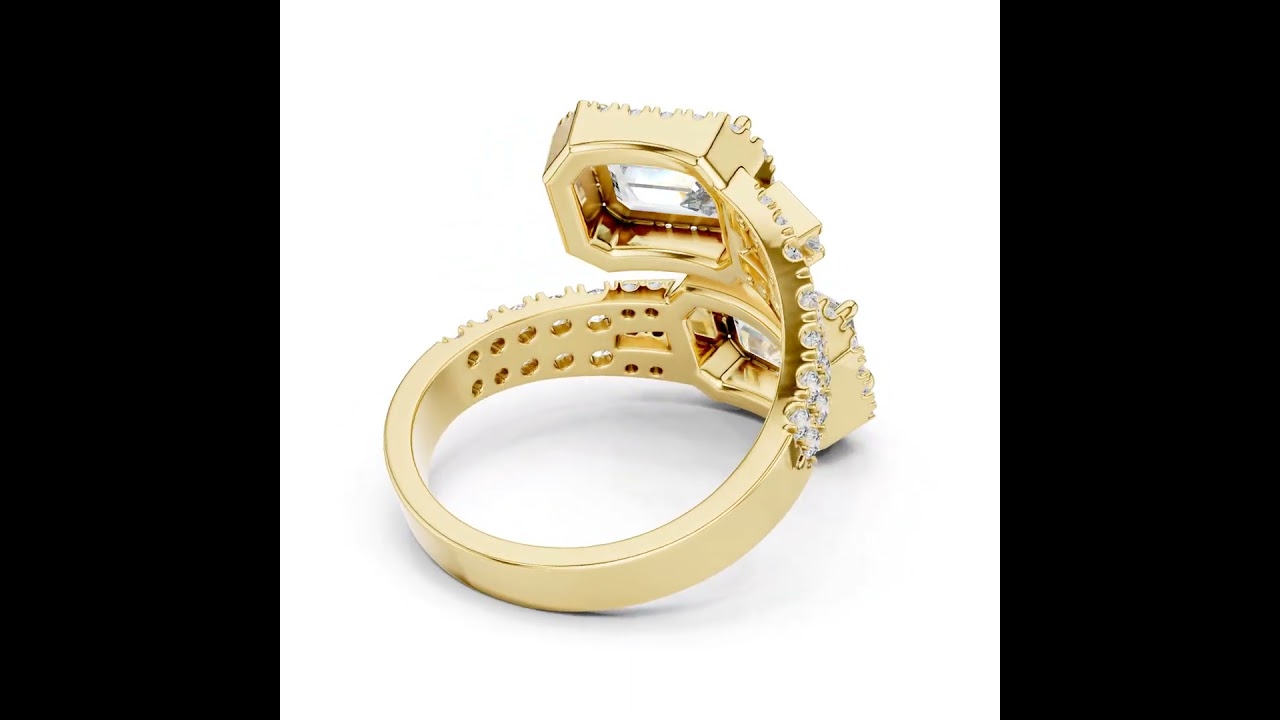 Emerald Cut Toi et Moi Bypass Ring With Baguette Accents