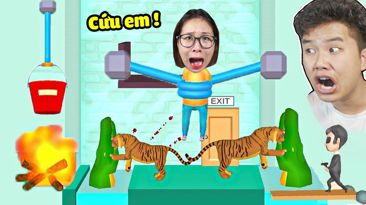 Cứu em gái bị treo lên nóc nhà, bên dưới toàn thứ nguy hiểm - Rescue Cut Roop Puzzel