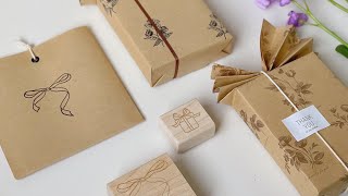 (SUB) 선물포장 ASMR /부채장식 크라프트지 포장/ 스탬프로 포장지 꾸미기 #giftwrapping 131