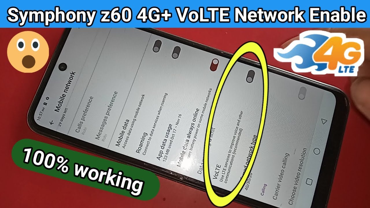 Symphony z60 4G+ VoLTE Network Enable