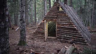 2 DAYS SOLO IN THE WOODS. A FRAME CABIN BUILDING.SURVIVAL. BUSHCRAFT SKILLS.TO COOK BARLEY WITH PORK