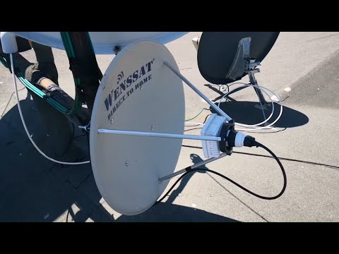 Internet connection with satellite dish - installation work and testing phase - point to point