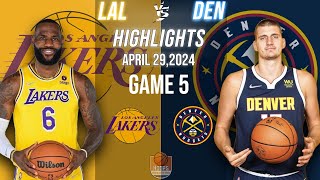 Los Angeles Lakers vs Denver Nuggets Game 5 Full Highlights | 2024 WCR1 |  1st and 2nd QRT