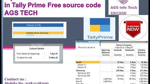 T21 Detailed Stock Summary report with out Rate and Value in Tally Prime Free source code AGS TECH