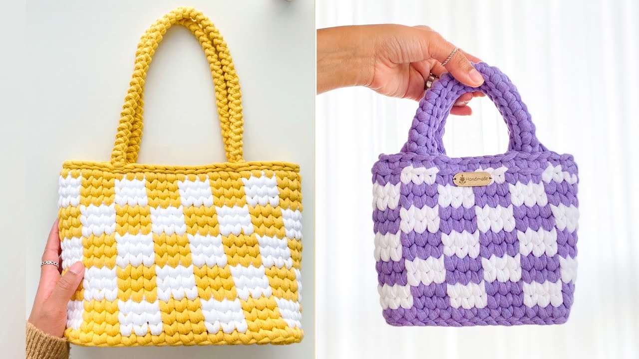 Trendy crochet checkered bag tutorial 