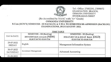 B.COM OSMANIA UNIVERSITY EXAM TIMETABLE JUNE 2022 #osmaniauniversity #osmaniauniversitylatestupdates