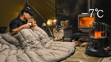 -7℃ Hot Tent Camping with My Dog . Korean Baeksook & Kimchi . Wood Stove ASMR