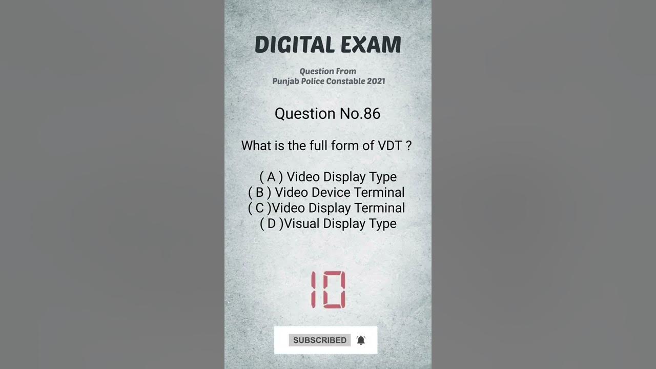 Question 86 what is the full form of vdt youtube