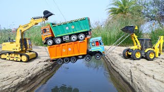 Accident Tata Tipper Dumper Truck Pulling Out Jcb 5Cx And Jcb Machine ? Cartoon Jcb Tractor | Cs Toy
