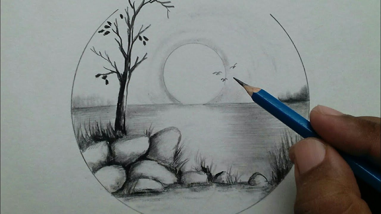 How to Draw Easy Scenery with Beautiful Landscape Sunset Scenery ...